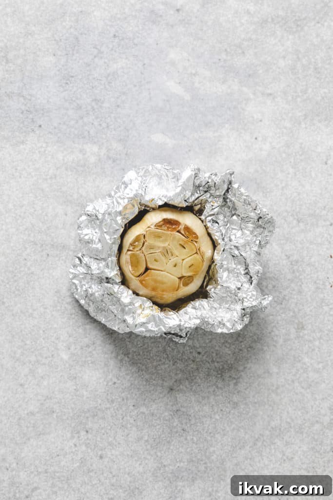 Roasted garlic in foil.