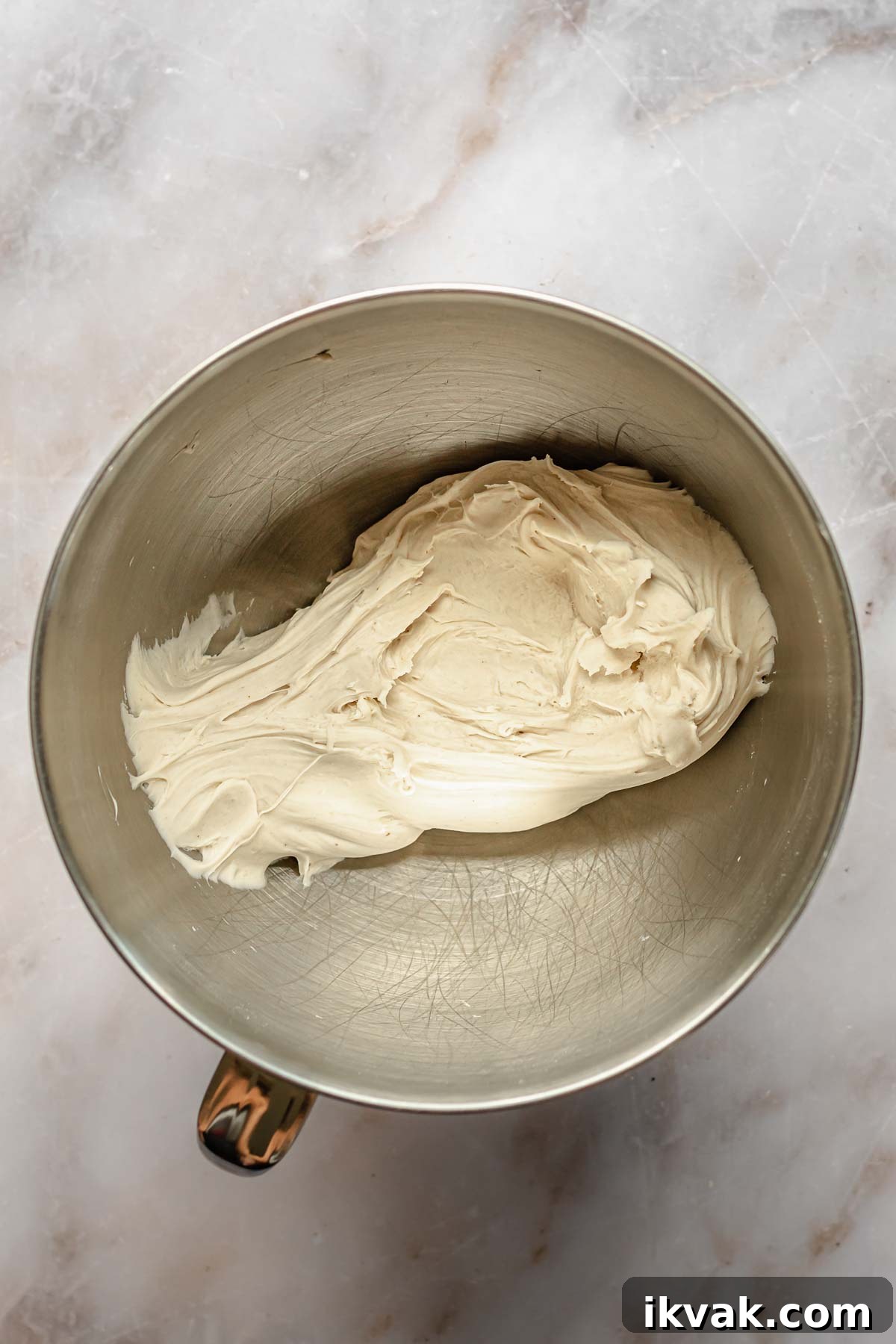 Finished dough in a stand mixer bowl.