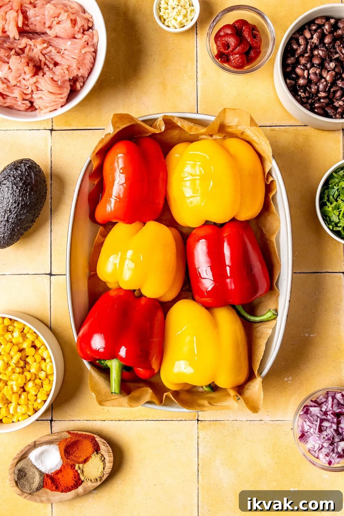 Southwest-Style Stuffed Peppers with Savory Beef and Corn 7 How to Make Southwest Stuffed Peppers with Black Beans and Corn Step 2 - Olivia Adriance