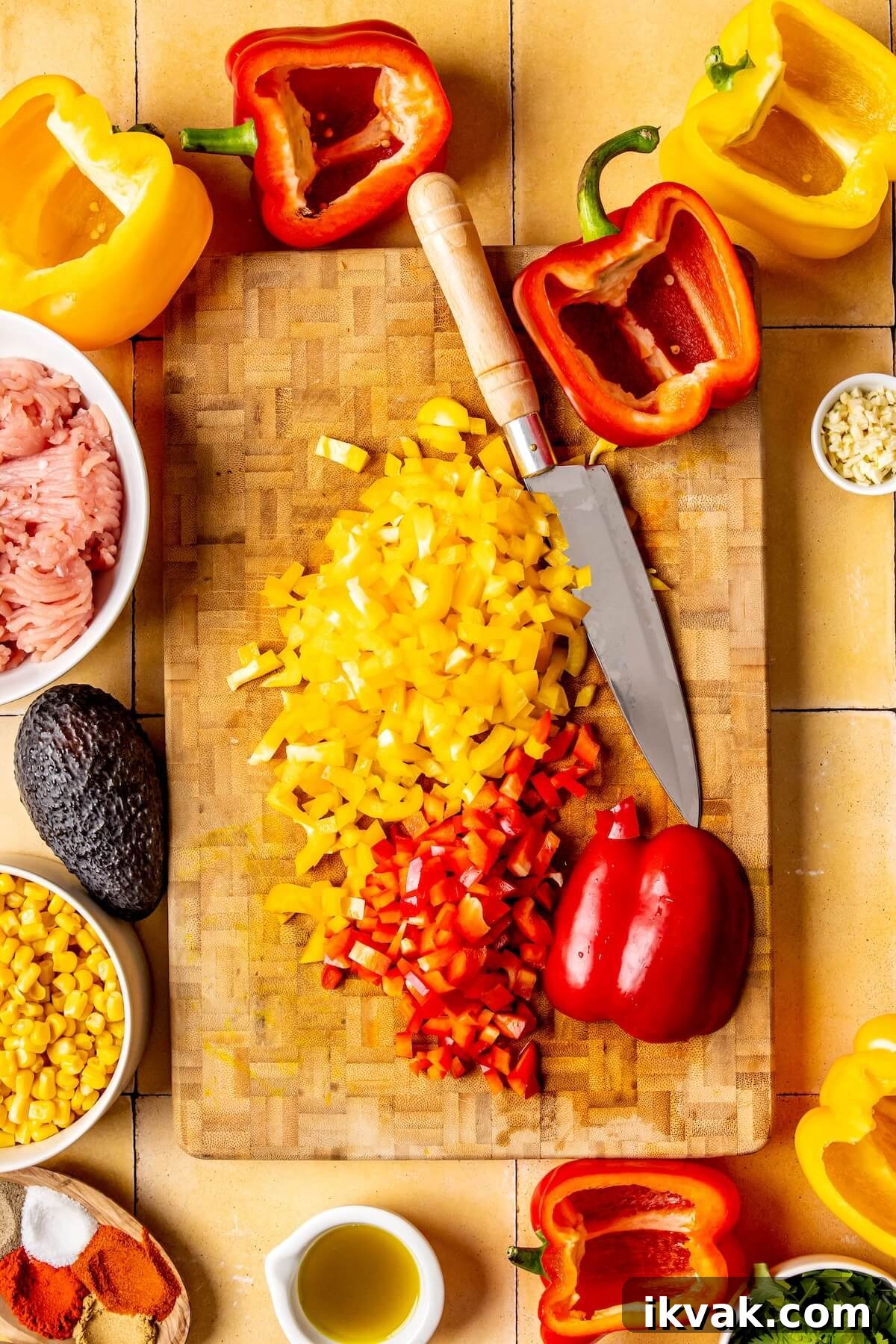 Southwest-Style Stuffed Peppers with Savory Beef and Corn 8 How to Make Southwest Stuffed Peppers with Black Beans and Corn Step 1 - Olivia Adriance