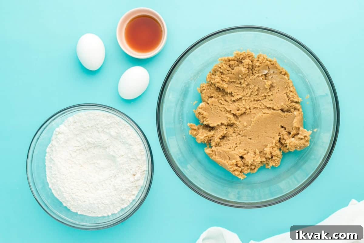 Butter and sugars beaten together.