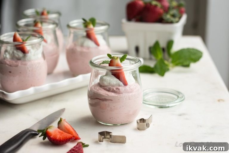 Low Carb Strawberry Mousse is easy to make and uses an ingredient for a vibrant strawberry flavor! | low carb, gluten-free, keto, thm |LowCarbMaven