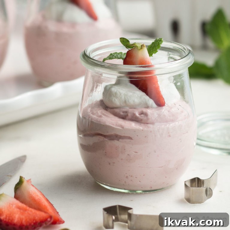 Low Carb Strawberry Mousse is easy to make and uses an ingredient for a vibrant strawberry flavor! | low carb, gluten-free, keto, thm |LowCarbMaven