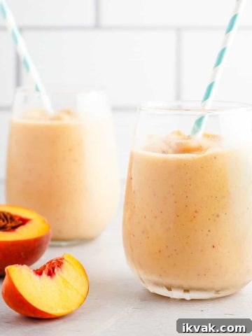 Banana Peach Smoothie in 2 Glasses