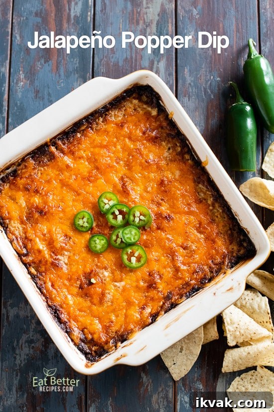 Baked Jalapeño Popper Dip in a ceramic baking dish