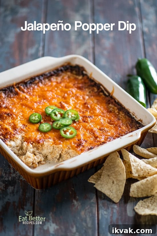 Baked Jalapeño Popper Dip in a ceramic baking dish