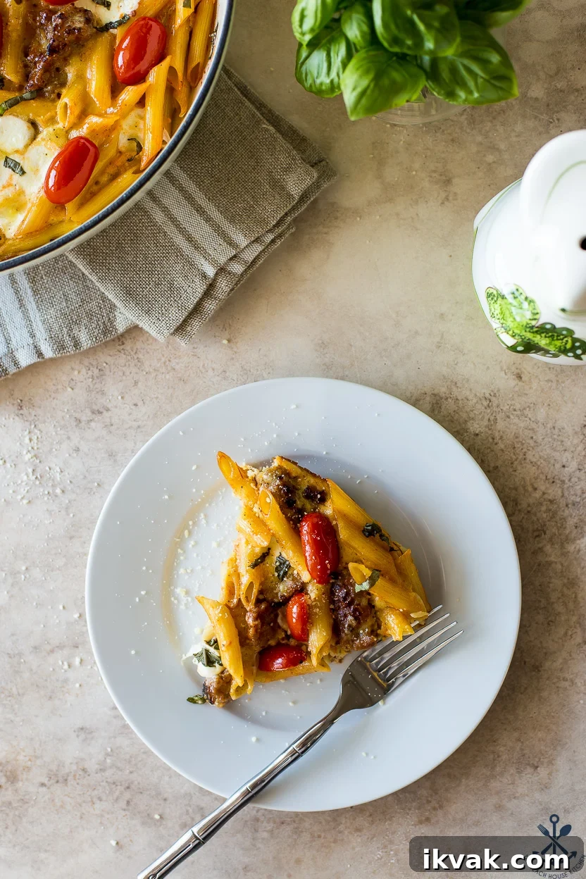 Overhead photo of a slice of a pasta frittata