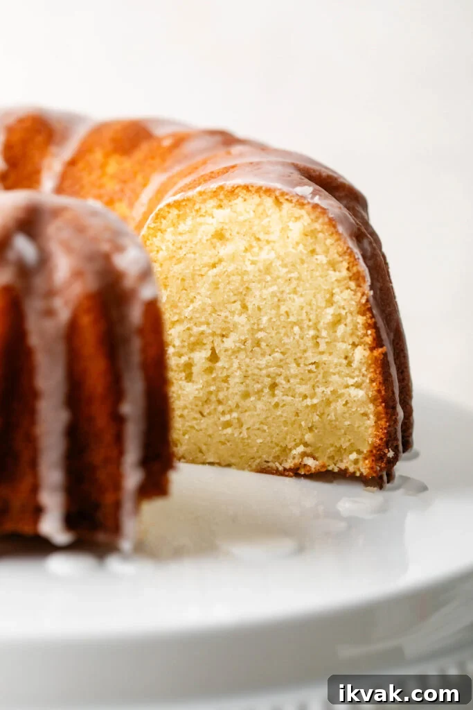 Moist 7-Up Pound Cake | Southern Soul Food Recipe 4 close up of 7-up pound cake with slice taken out