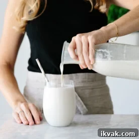 Cashew milk is a delicious and creamy dairy-free vegan nut milk. And unlike almond milk, it doesn't have to be strained, which makes it even easier!