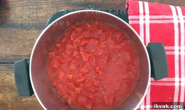 Saucepan with crushed tomatoes