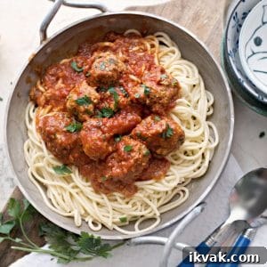 meatballs on spaghetti in a dish