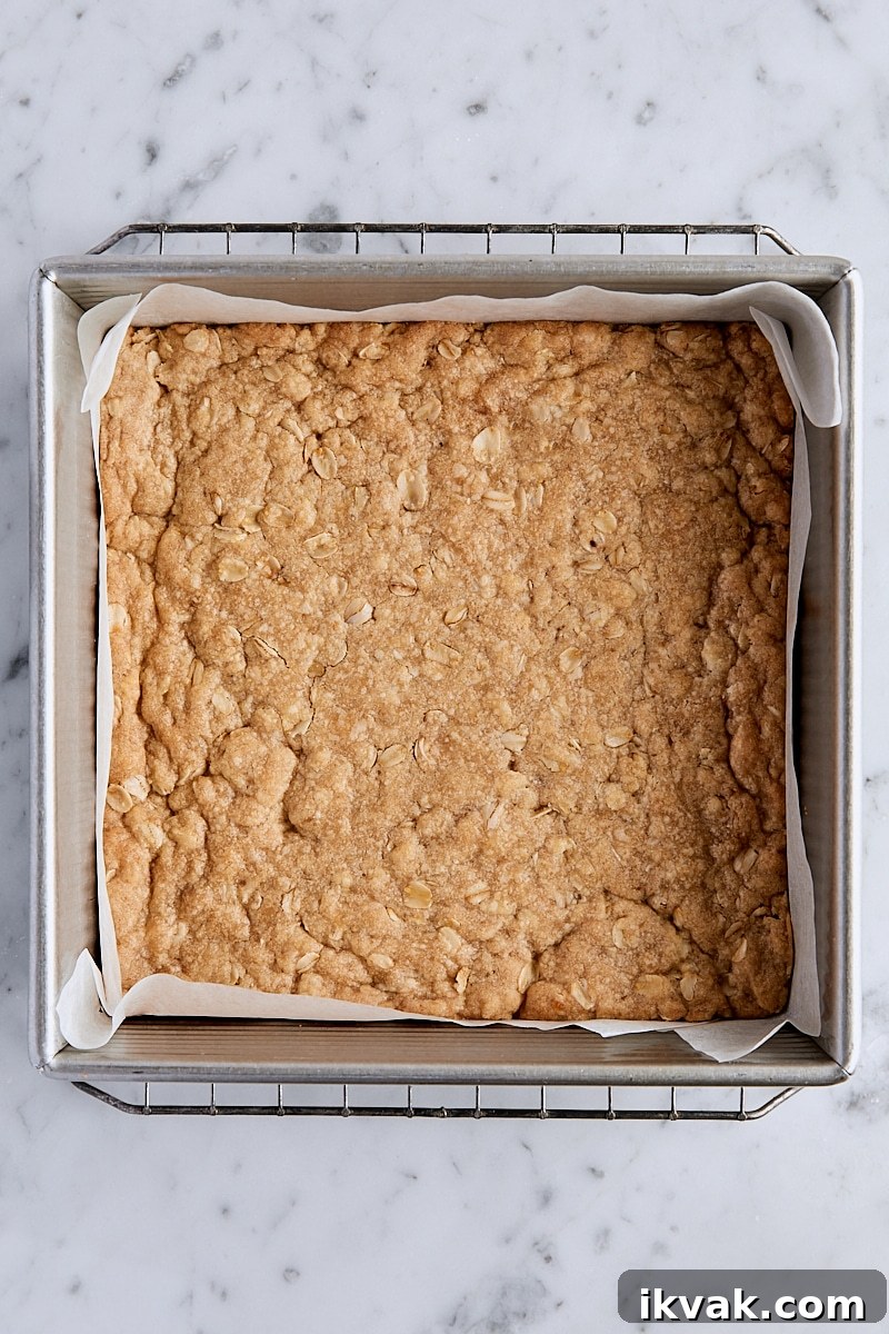 Chewy Raspberry Crumble Bars with Oat Crust 11 Par-baked crust in parchment-lined baking pan