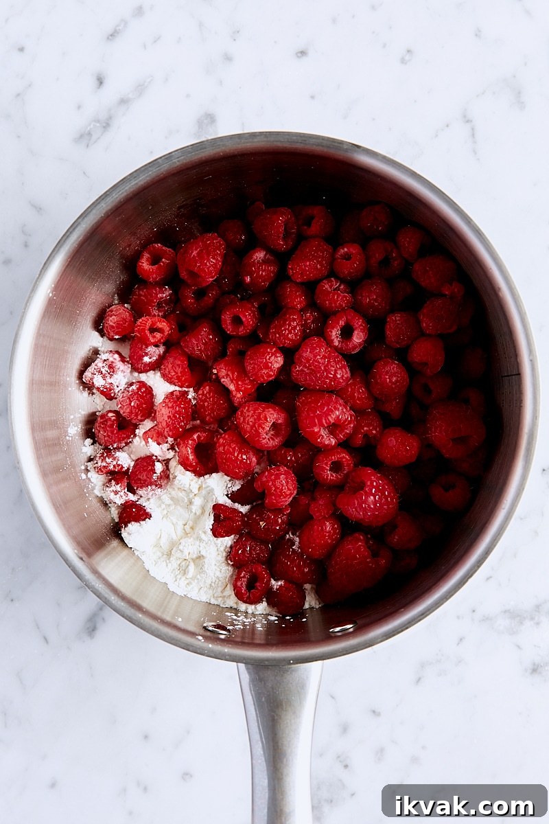 Chewy Raspberry Crumble Bars with Oat Crust 12 Raspberries, sugar, salt, cornstarch, and lemon juice in saucepan