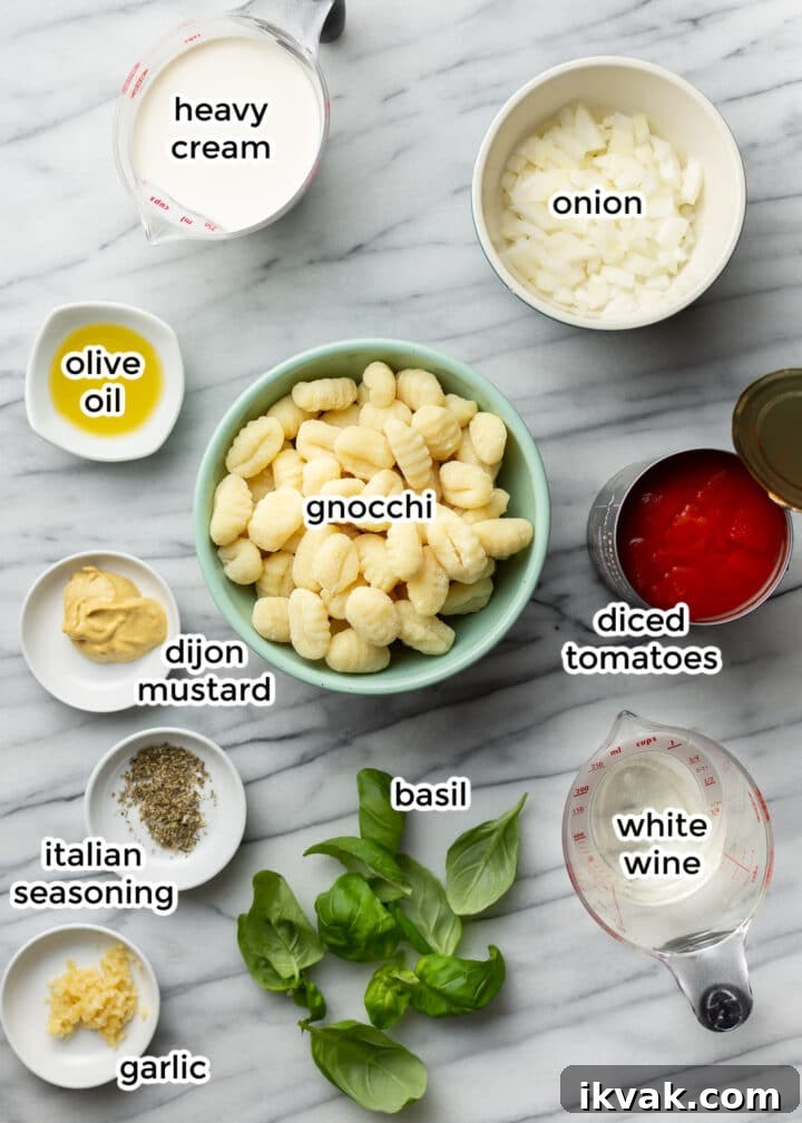 Creamy Tomato Gnocchi Recipe: Quick Weeknight Comfort Meal 3 ingredients for creamy tomato gnocchi on a counter
