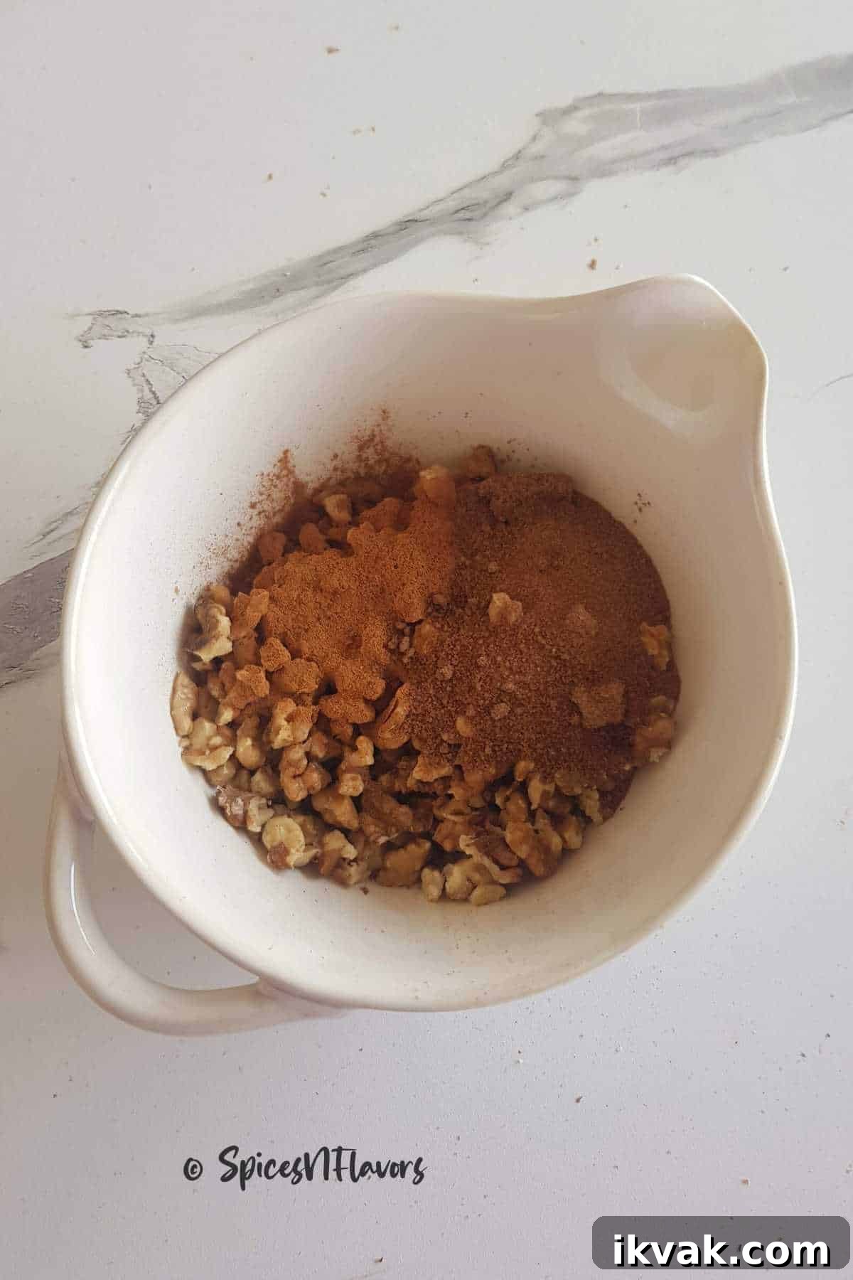 combine all the ingredients for walnut crumble in a bowl