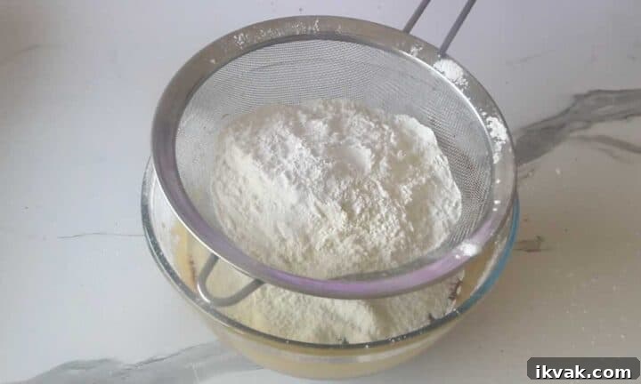 sieve dry ingredients on top of wet