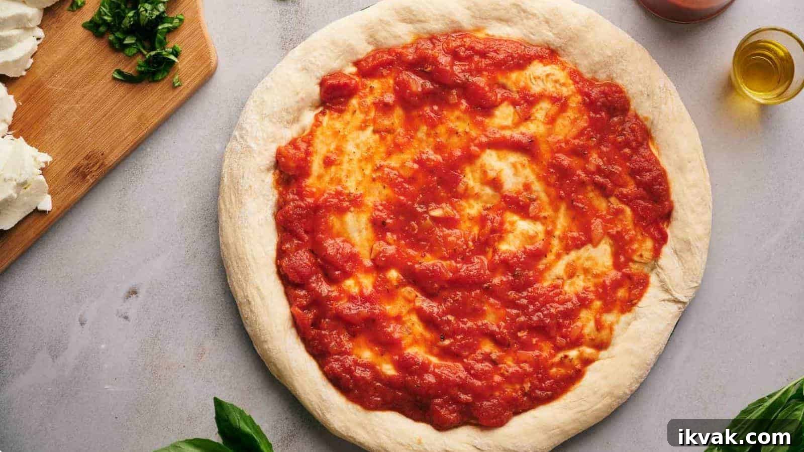 25 Creative Ways to Use Dip Recipes Beyond the Bowl 26 Pizza sauce spread over a pizza crust.