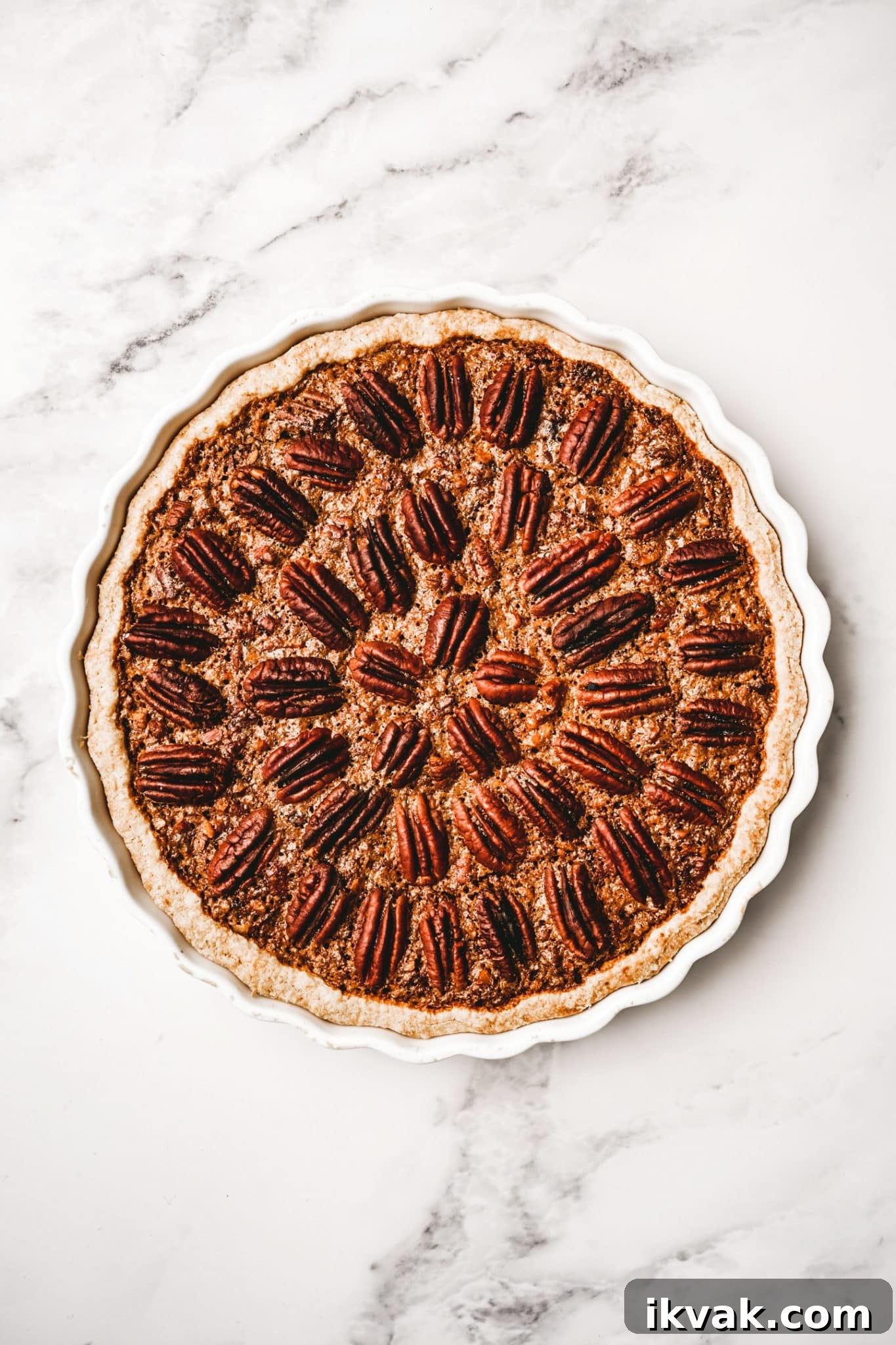 Maple pecan pie after baking