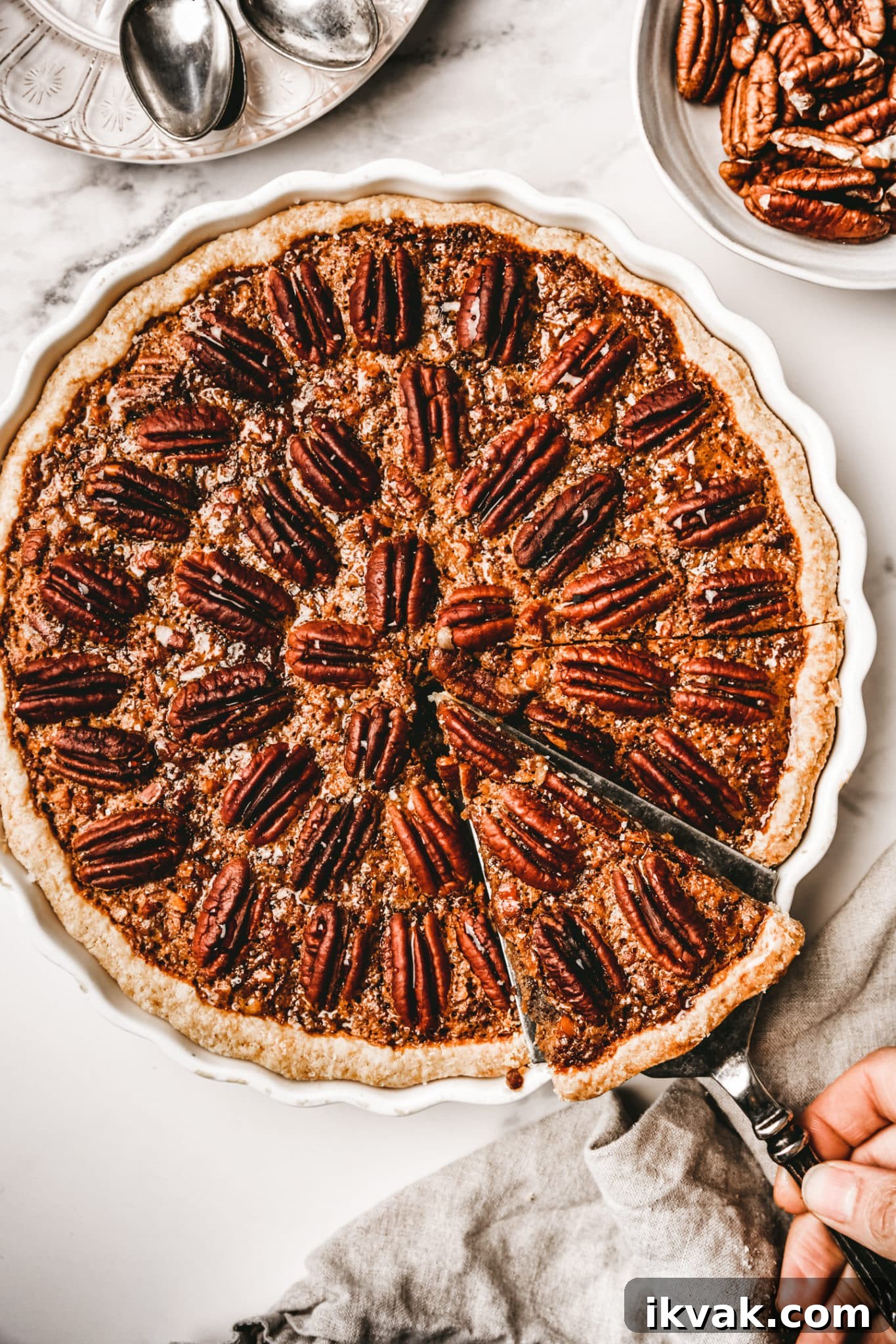Pecan pie on a pie pan