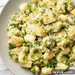 no mayo potato salad close-up in a serving bowl
