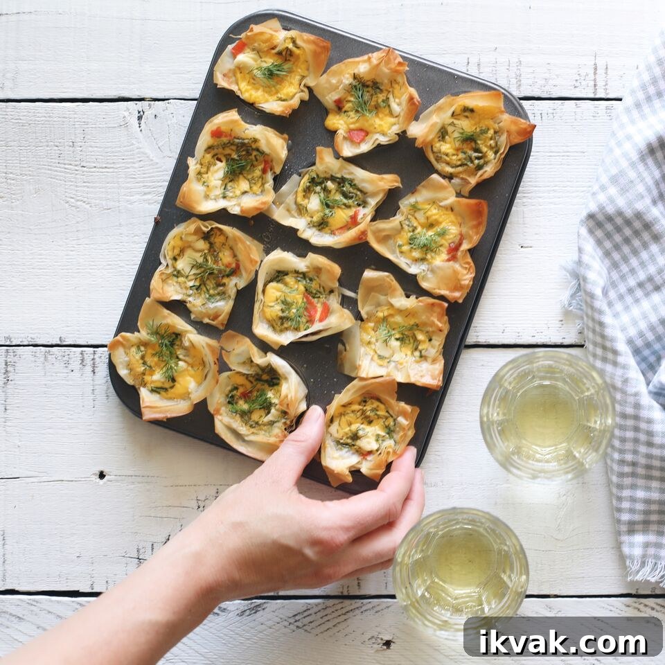 Mini Smoked Salmon Quiches made with filo pastry by Tori Wesszer from Fraiche Nutrition