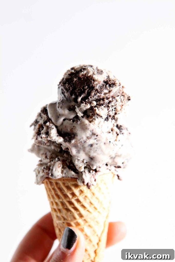 No Churn Fudge Brownie Ice Cream Recipe 2 A person holds a cone of No Churn Brownie Ice Cream