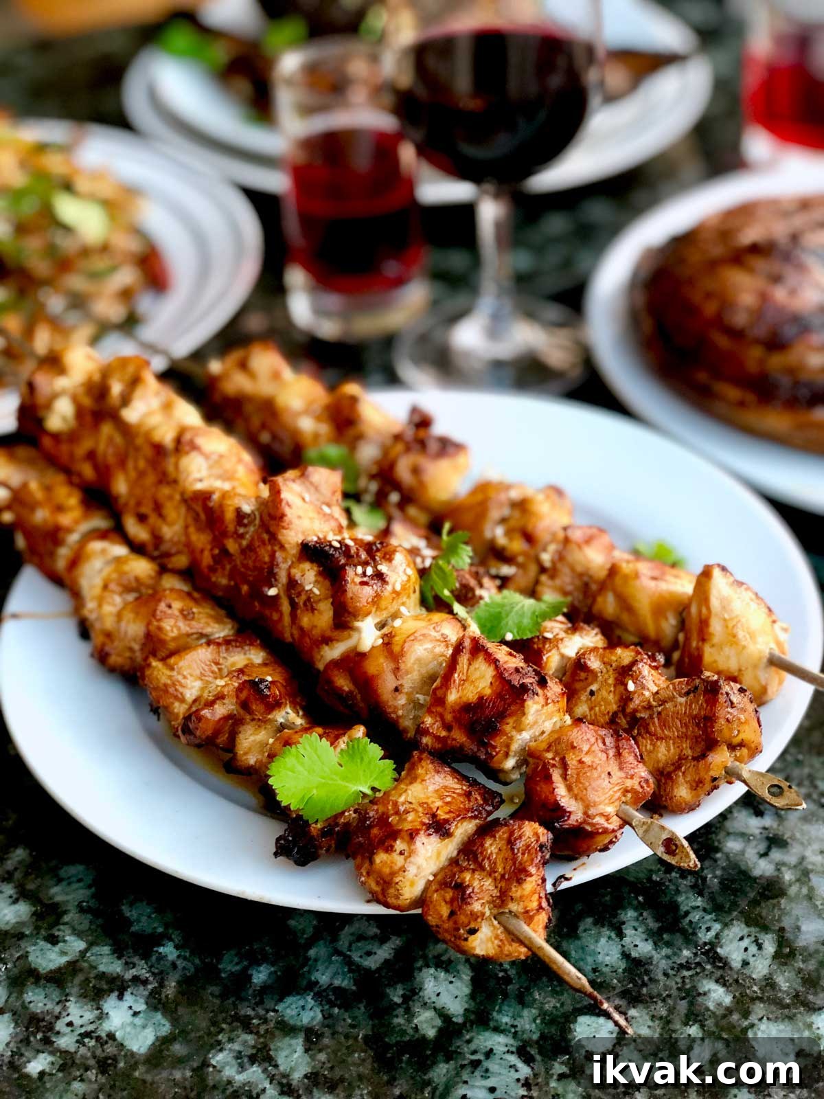 Grilled Teriyaki Chicken Skewers with Sesame and Scallions 4 Teriyaki chicken skewers