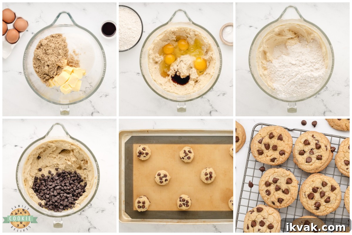 Step by step instructions on how to make the best chocolate chip cookies.