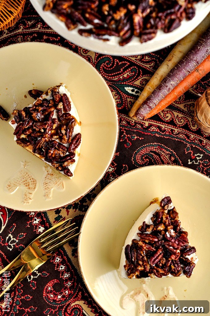 Whipped Mascarpone Browned Butter Carrot Cake with carrot caramel pecans makes a perfectly decadent centrepiece for your Thanksgiving celebration!