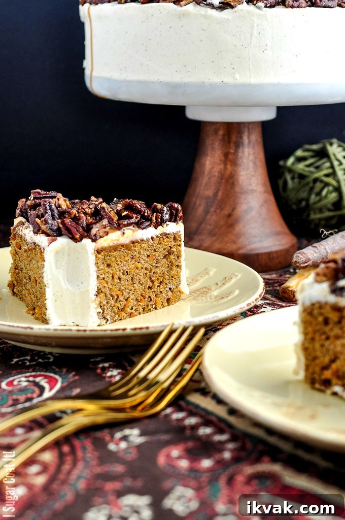 Whipped Mascarpone Browned Butter Carrot Cake with carrot caramel pecans makes a perfectly decadent centrepiece for your Thanksgiving celebration!